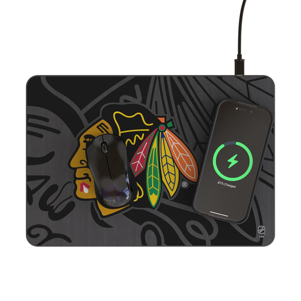 Chicago Blackhawks Monocolor Tilt 15-Watt Wireless Charger and Mouse Pad Lifestyle.Jpg