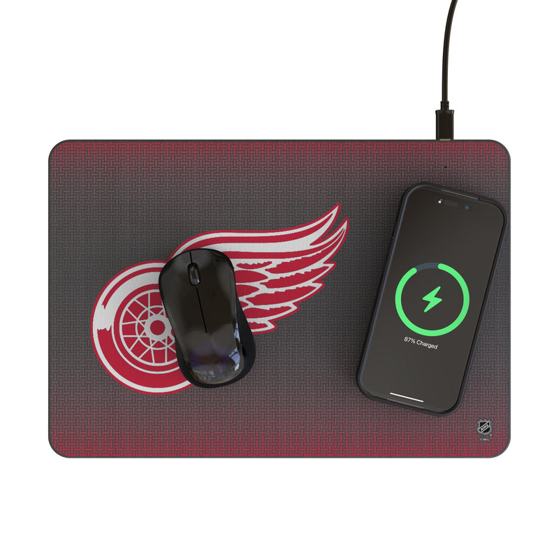 Detroit Red Wings Linen 15-Watt Wireless Charger and Mouse Pad Lifestyle.Jpg