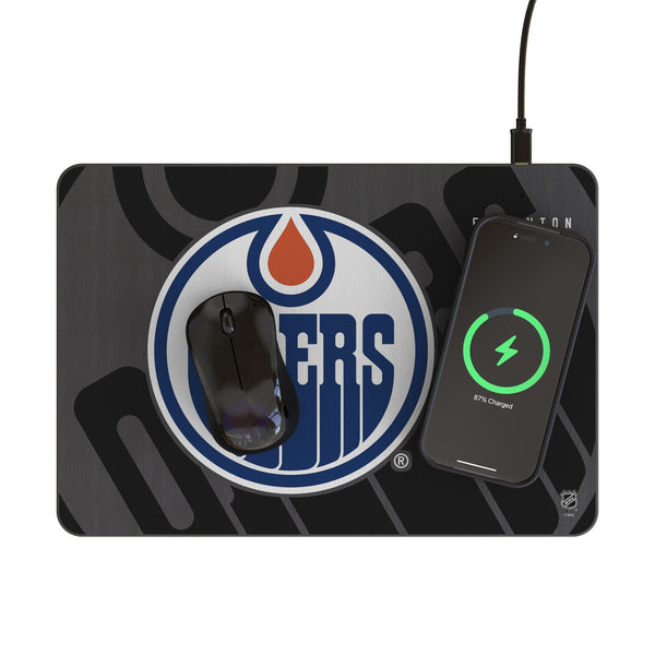 Edmonton Oilers Monocolor Tilt 15-Watt Wireless Charger and Mouse Pad Lifestyle.Jpg