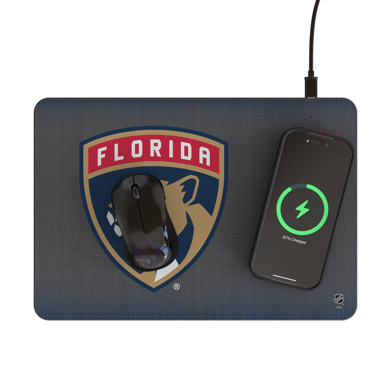 Florida Panthers Linen 15-Watt Wireless Charger and Mouse Pad Lifestyle.Jpg