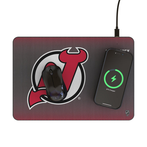 New Jersey Devils Linen 15-Watt Wireless Charger and Mouse Pad Lifestyle.Jpg