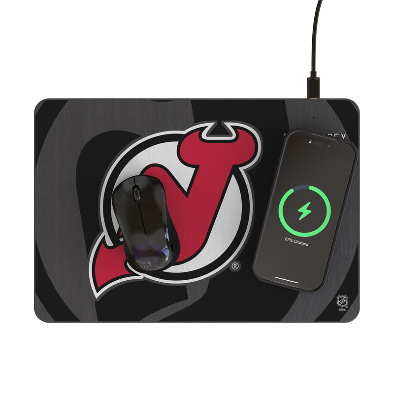 New Jersey Devils Monocolor Tilt 15-Watt Wireless Charger and Mouse Pad Lifestyle.Jpg
