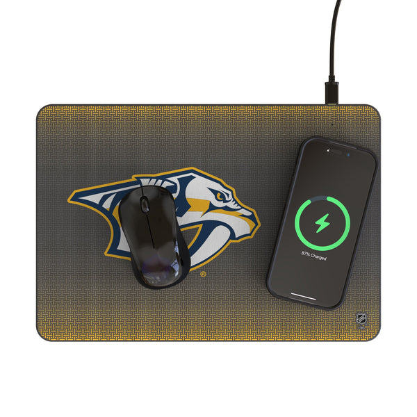 Nashville Predators Linen 15-Watt Wireless Charger and Mouse Pad Lifestyle.Jpg