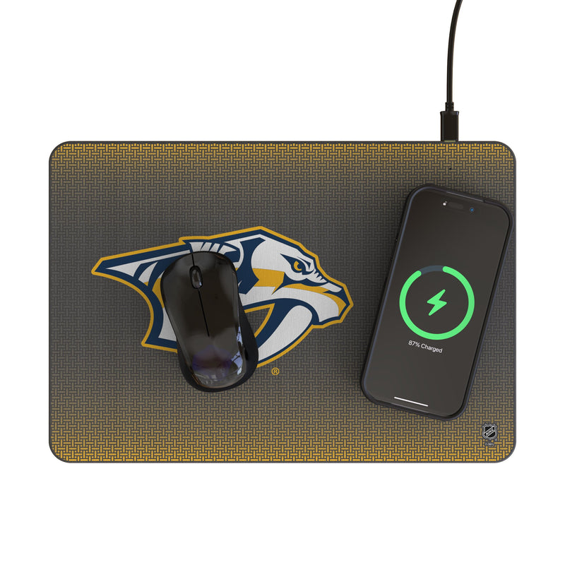 Nashville Predators Linen 15-Watt Wireless Charger and Mouse Pad Lifestyle.Jpg