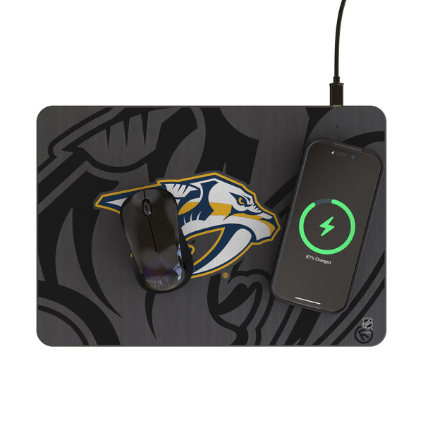 Nashville Predators Monocolor Tilt 15-Watt Wireless Charger and Mouse Pad Lifestyle.Jpg