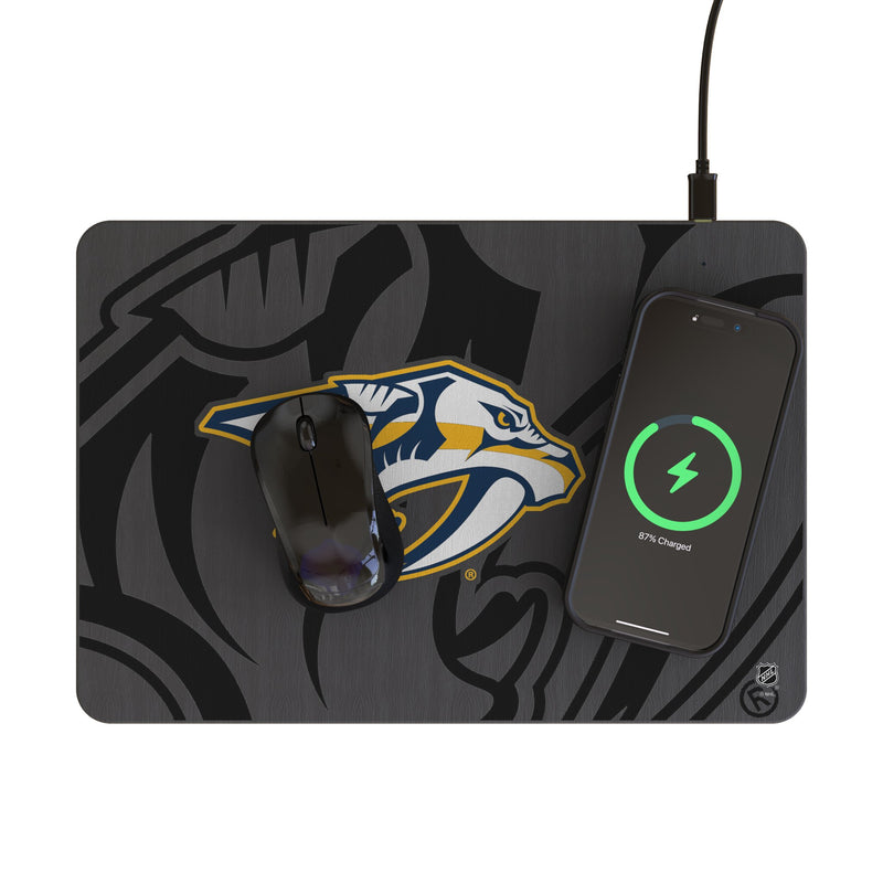 Nashville Predators Monocolor Tilt 15-Watt Wireless Charger and Mouse Pad Lifestyle.Jpg