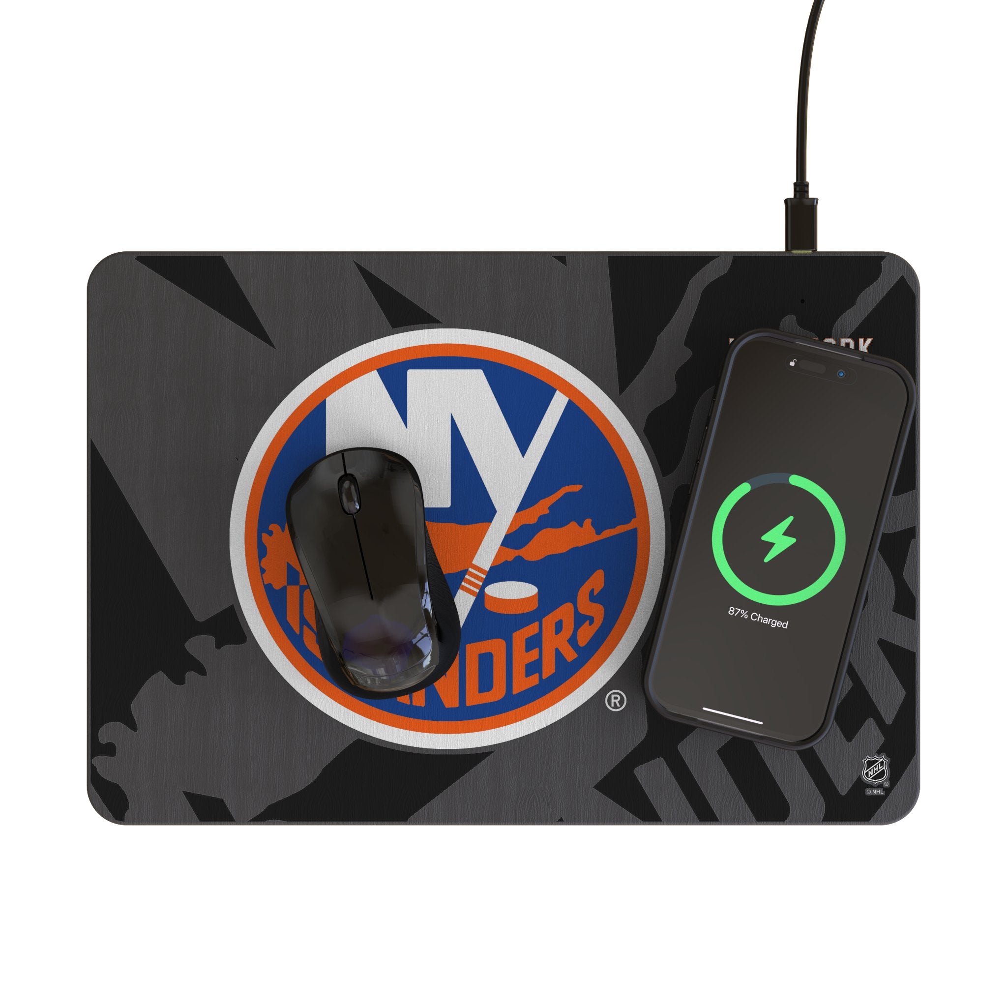 New York Islanders Monocolor Tilt 15-Watt Wireless Charger and Mouse Pad Lifestyle.Jpg