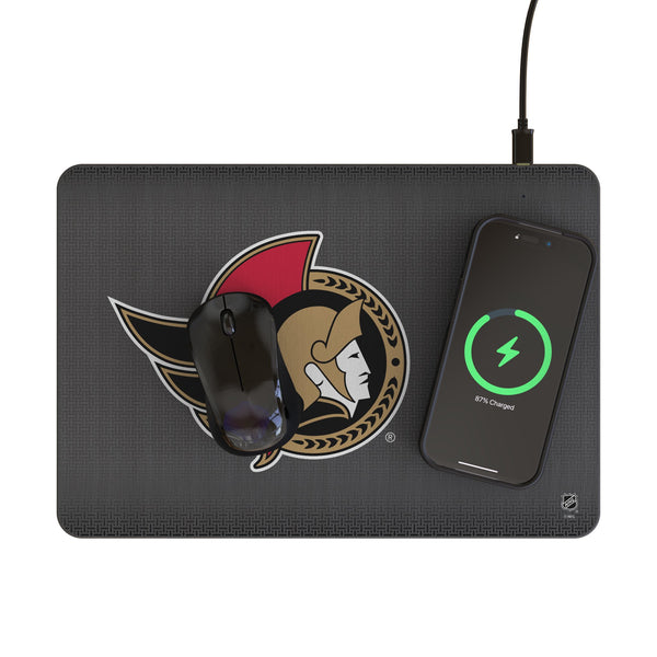 Ottawa Senators Linen 15-Watt Wireless Charger and Mouse Pad Lifestyle.Jpg