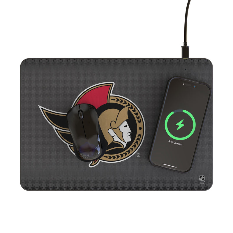 Ottawa Senators Linen 15-Watt Wireless Charger and Mouse Pad Lifestyle.Jpg