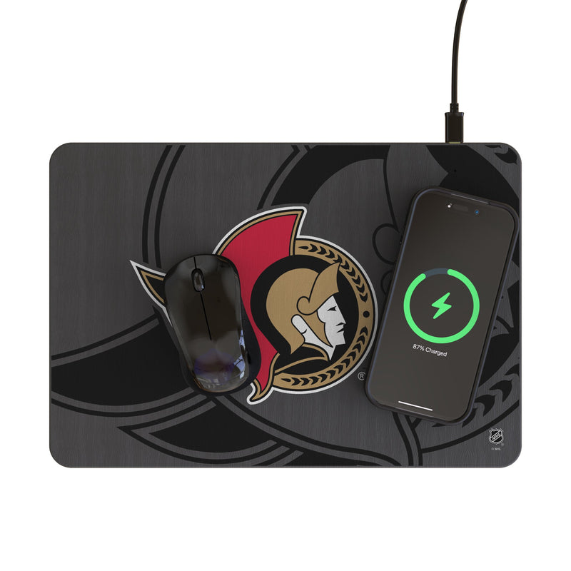 Ottawa Senators Monocolor Tilt 15-Watt Wireless Charger and Mouse Pad Lifestyle.Jpg
