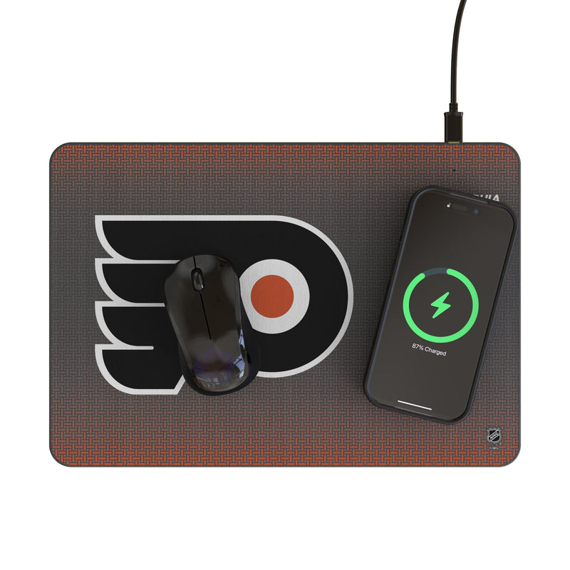 Philadelphia Flyers Linen 15-Watt Wireless Charger and Mouse Pad Lifestyle.Jpg