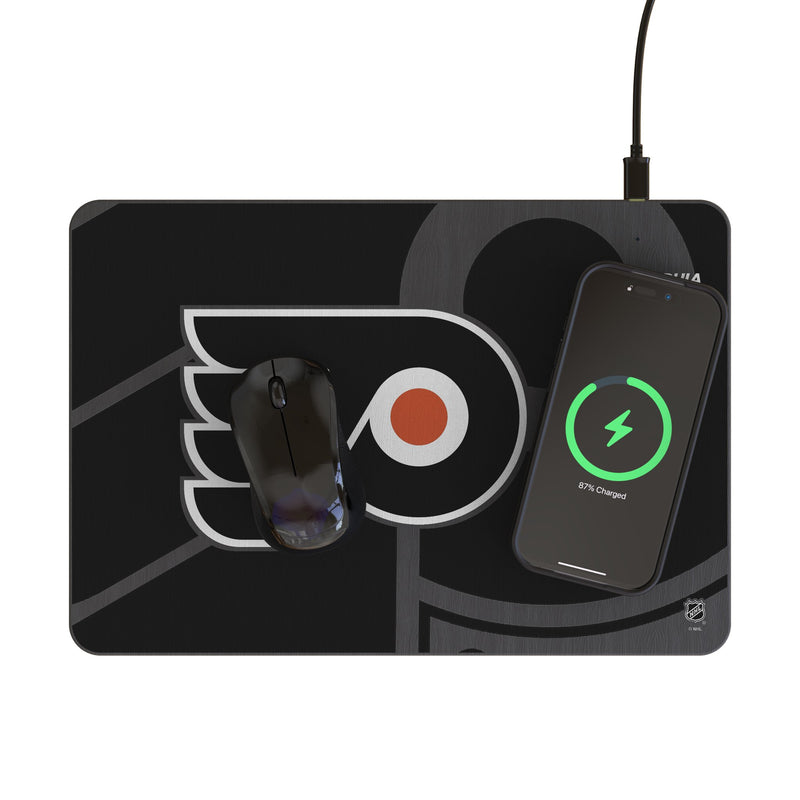 Philadelphia Flyers Monocolor Tilt 15-Watt Wireless Charger and Mouse Pad Lifestyle.Jpg
