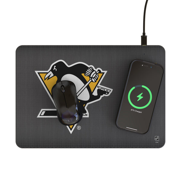 Pittsburgh Penguins Linen 15-Watt Wireless Charger and Mouse Pad Lifestyle.Jpg