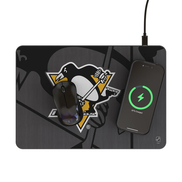 Pittsburgh Penguins Monocolor Tilt 15-Watt Wireless Charger and Mouse Pad Lifestyle.Jpg