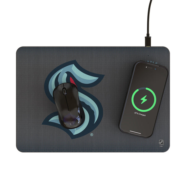 Seattle Kraken Linen 15-Watt Wireless Charger and Mouse Pad Lifestyle.Jpg