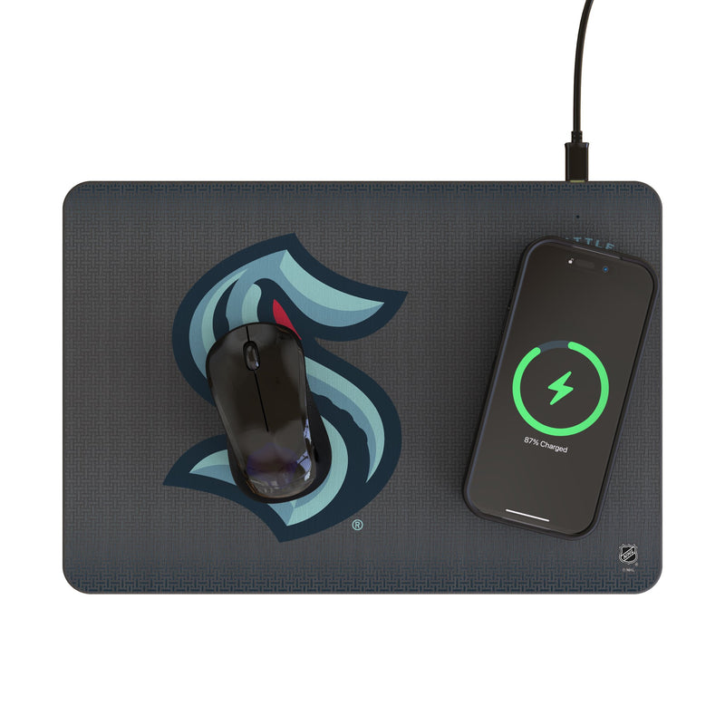 Seattle Kraken Linen 15-Watt Wireless Charger and Mouse Pad Lifestyle.Jpg