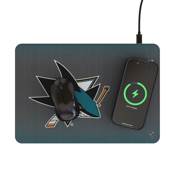 San Jose Sharks Linen 15-Watt Wireless Charger and Mouse Pad Lifestyle.Jpg