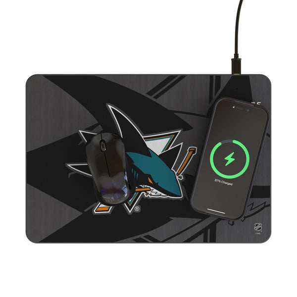 San Jose Sharks Monocolor Tilt 15-Watt Wireless Charger and Mouse Pad Lifestyle.Jpg