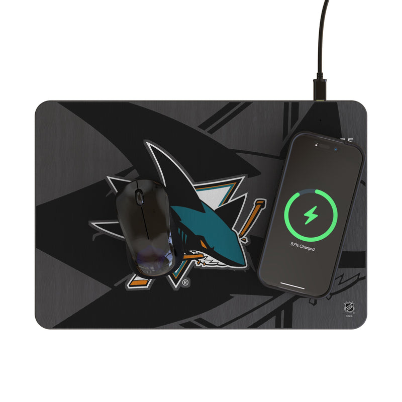 San Jose Sharks Monocolor Tilt 15-Watt Wireless Charger and Mouse Pad Lifestyle.Jpg