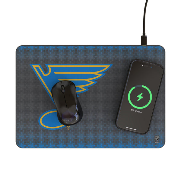 St. Louis Blues Linen 15-Watt Wireless Charger and Mouse Pad Lifestyle.Jpg