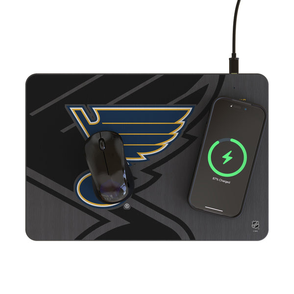 St. Louis Blues Monocolor Tilt 15-Watt Wireless Charger and Mouse Pad Lifestyle.Jpg