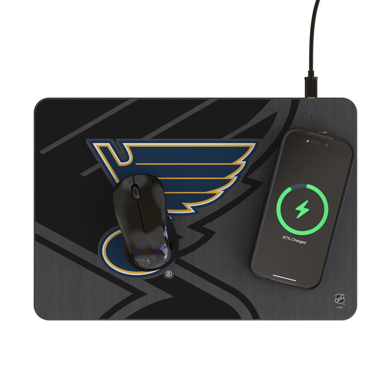 St. Louis Blues Monocolor Tilt 15-Watt Wireless Charger and Mouse Pad Lifestyle.Jpg