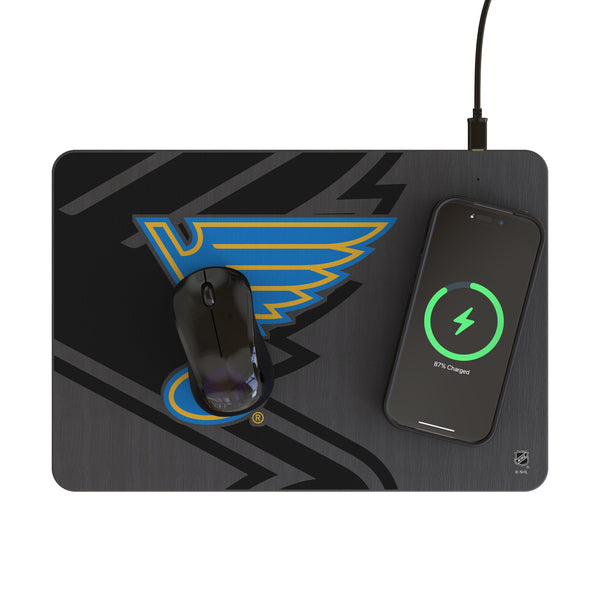 St. Louis Blues Monocolor Tilt 15-Watt Wireless Charger and Mouse Pad Lifestyle.Jpg