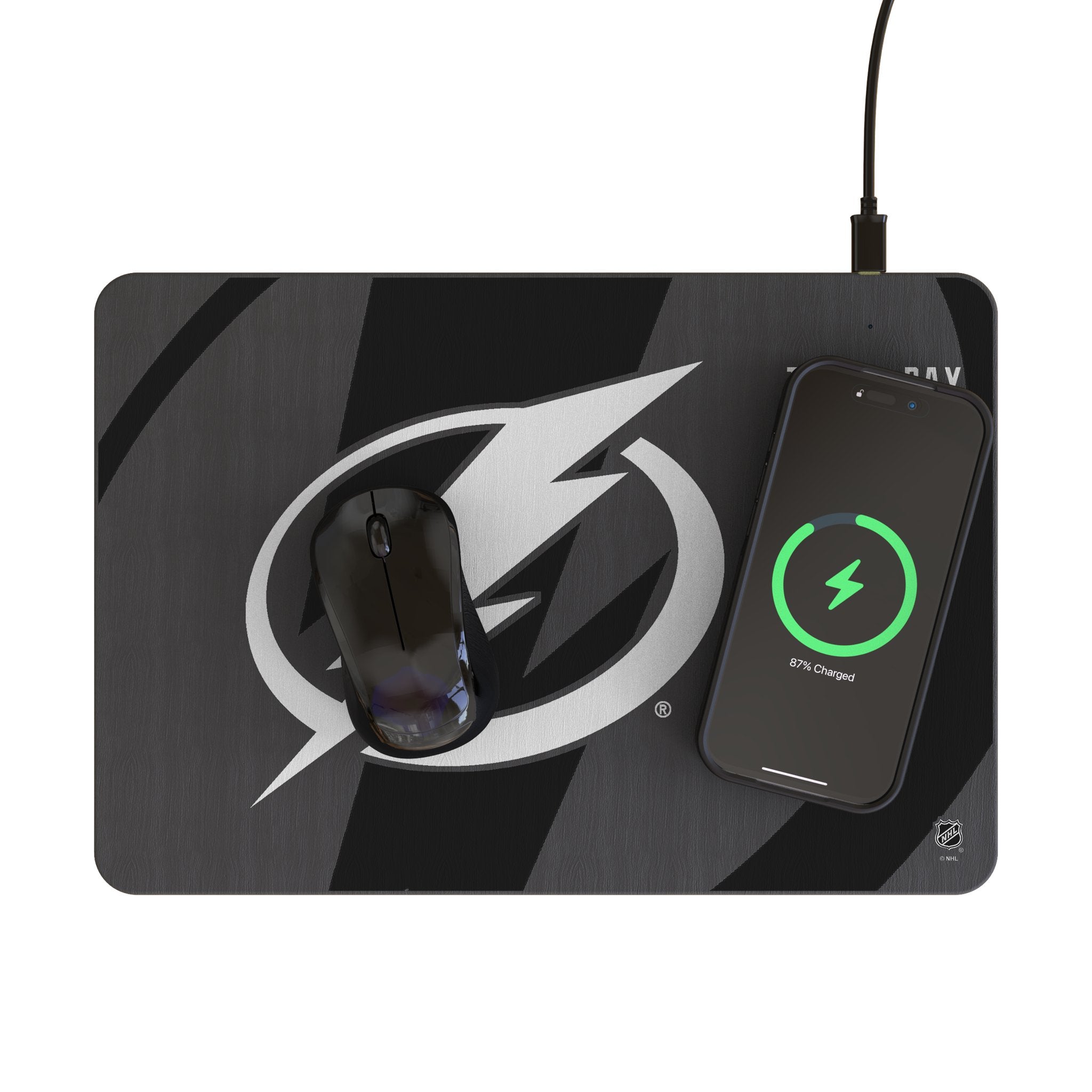Tampa Bay Lightning Monocolor Tilt 15-Watt Wireless Charger and Mouse Pad Lifestyle.Jpg