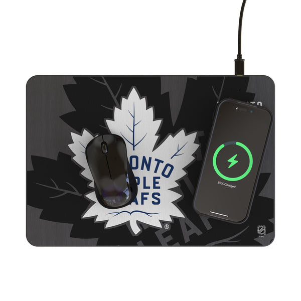 Toronto Maple Leafs Monocolor Tilt 15-Watt Wireless Charger and Mouse Pad Lifestyle.Jpg