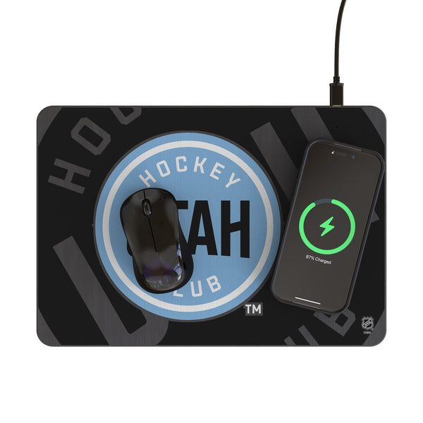 Utah Hockey Club Personalized Tilt 15-Watt Wireless Charger and Mouse Pad Lifestyle.Jpg
