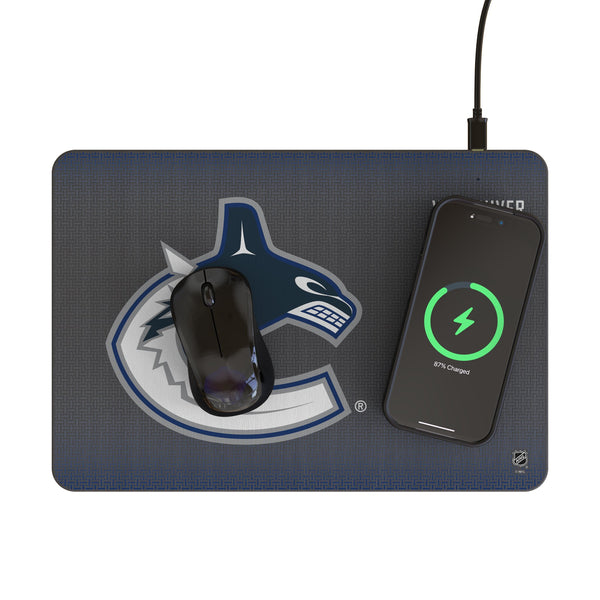 Vancouver Canucks Linen 15-Watt Wireless Charger and Mouse Pad Lifestyle.Jpg