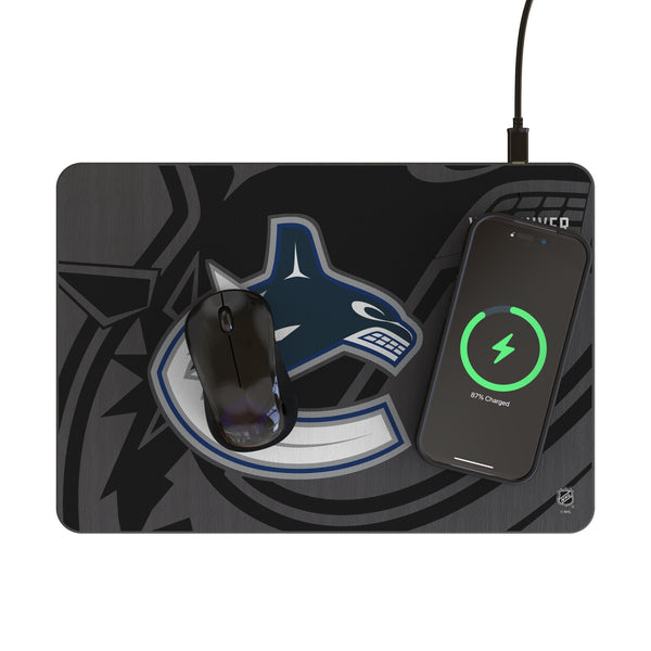 Vancouver Canucks Monocolor Tilt 15-Watt Wireless Charger and Mouse Pad Lifestyle.Jpg
