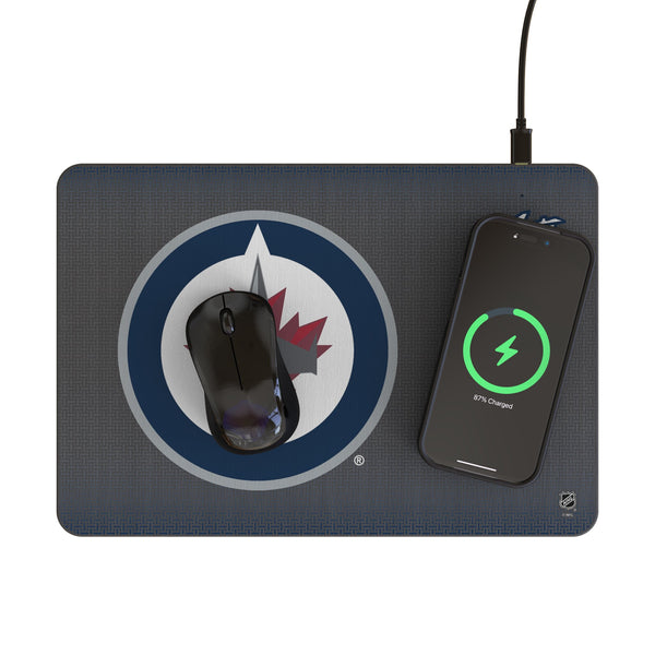 Winnipeg Jets Linen 15-Watt Wireless Charger and Mouse Pad Lifestyle.Jpg