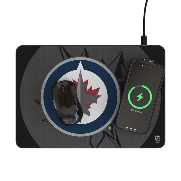 Winnipeg Jets Monocolor Tilt 15-Watt Wireless Charger and Mouse Pad Lifestyle.Jpg
