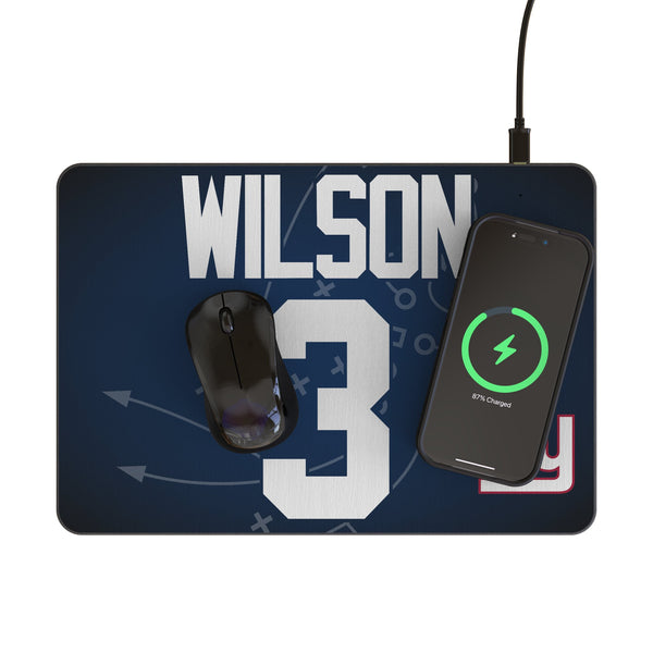 Russell Wilson New York Giants 3 Game Tactic 15-Watt Wireless Charger and Mouse Pad Lifestyle.Jpg
