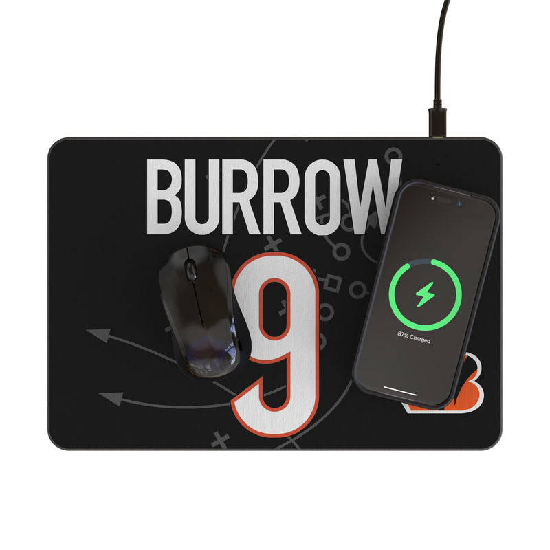 Joe Burrow Cincinnati Bengals 9 Game Tactic 15-Watt Wireless Charger and Mouse Pad Lifestyle.Jpg