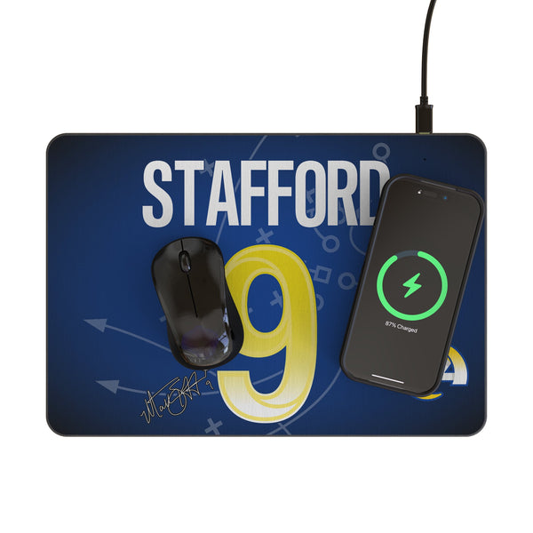 Matthew Stafford Los Angeles Rams 9 Game Tactic 15-Watt Wireless Charger and Mouse Pad Lifestyle.Jpg