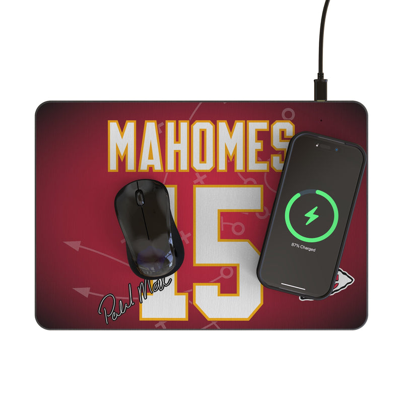 Patrick Mahomes Kansas City Chiefs 15 Game Tactic 15-Watt Wireless Charger and Mouse Pad Lifestyle.Jpg