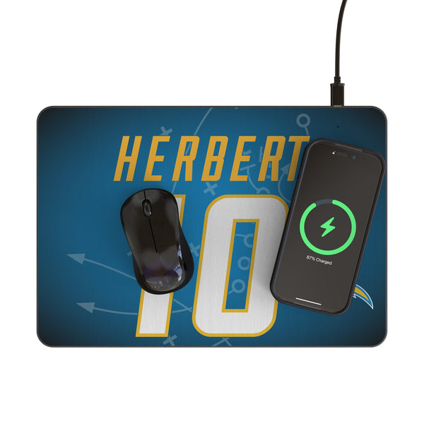Justin Herbert Los Angeles Chargers 10 Game Tactic 15-Watt Wireless Charger and Mouse Pad Lifestyle.Jpg