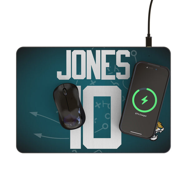 Mac Jones Jacksonville Jaguars 10 Game Tactic 15-Watt Wireless Charger and Mouse Pad Lifestyle.Jpg