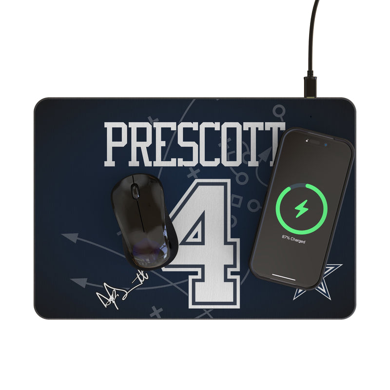 Dak Prescott Dallas Cowboys 4 Game Tactic 15-Watt Wireless Charger and Mouse Pad Lifestyle.Jpg