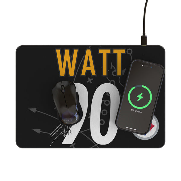 T.J. Watt Pittsburgh Steelers 90 Game Tactic 15-Watt Wireless Charger and Mouse Pad Lifestyle.Jpg