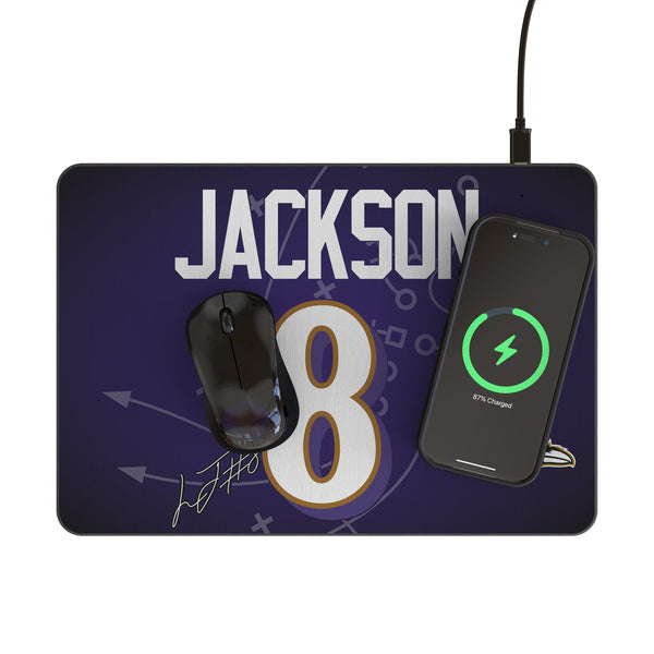 Lamar Jackson Baltimore Ravens 8 Game Tactic 15-Watt Wireless Charger and Mouse Pad Lifestyle.Jpg