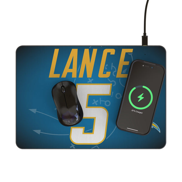 Trey Lance Los Angeles Chargers 5 Game Tactic 15-Watt Wireless Charger and Mouse Pad Lifestyle.Jpg