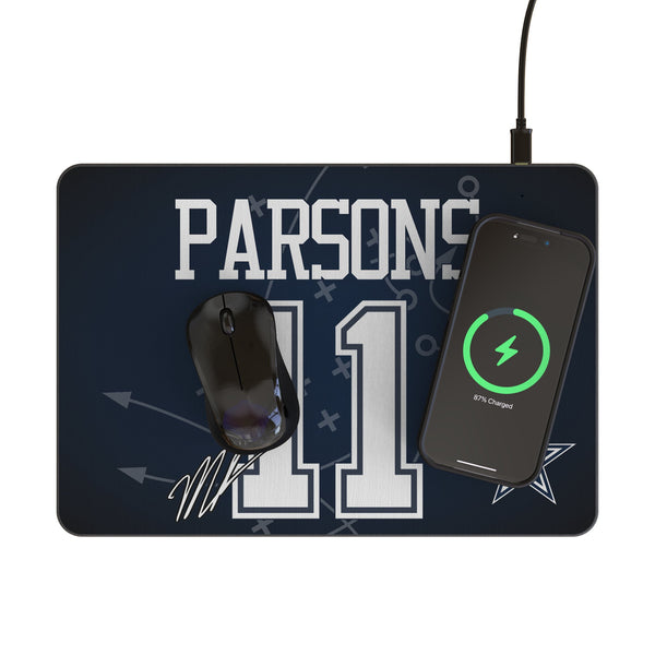 Micah Parsons Dallas Cowboys 11 Game Tactic 15-Watt Wireless Charger and Mouse Pad Lifestyle.Jpg
