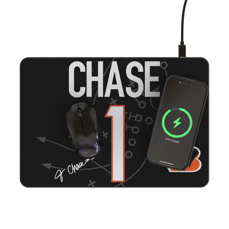Ja'Marr Chase Cincinnati Bengals 1 Game Tactic 15-Watt Wireless Charger and Mouse Pad Lifestyle.Jpg