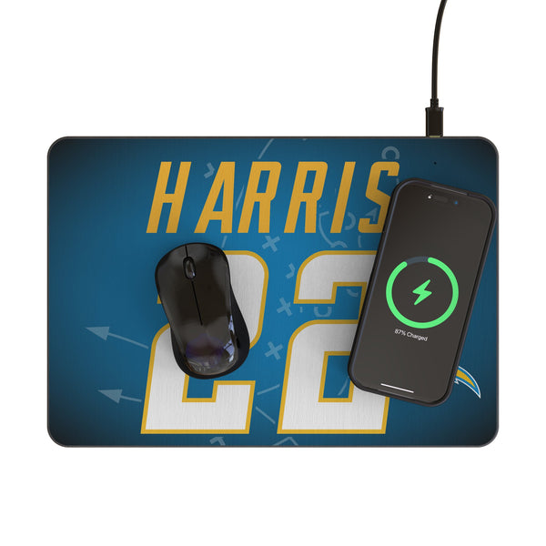 Najee Harris Los Angeles Chargers 22 Game Tactic 15-Watt Wireless Charger and Mouse Pad Lifestyle.Jpg