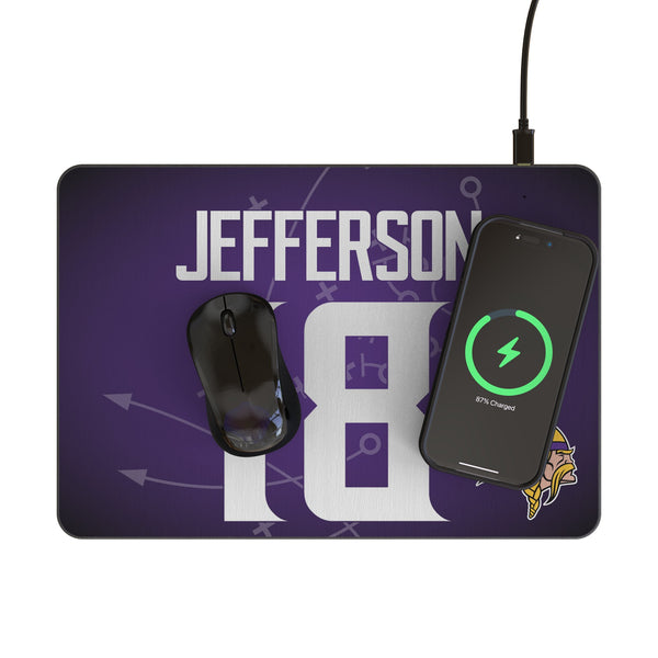 Justin Jefferson Minnesota Vikings 18 Game Tactic 15-Watt Wireless Charger and Mouse Pad Lifestyle.Jpg