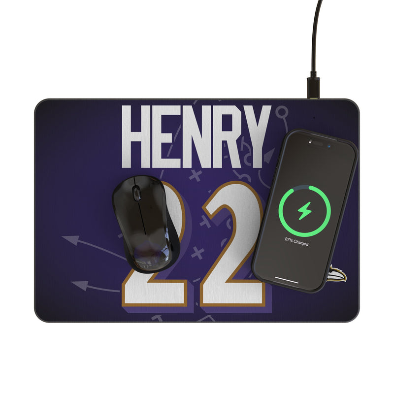 Derrick Henry Baltimore Ravens 22 Game Tactic 15-Watt Wireless Charger and Mouse Pad Lifestyle.Jpg