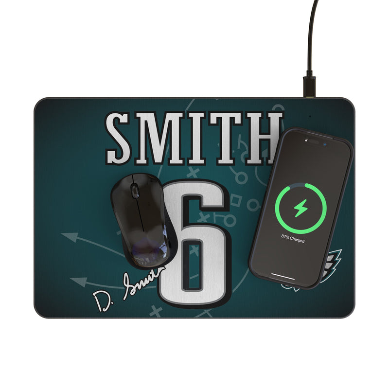 DeVonta Smith Philadelphia Eagles 6 Game Tactic 15-Watt Wireless Charger and Mouse Pad Lifestyle.Jpg